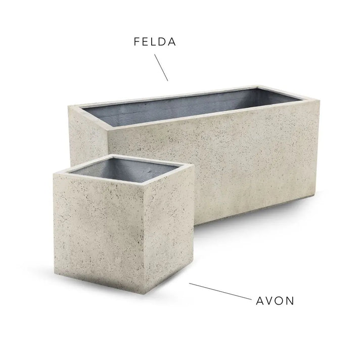 Bundle: Betonoptik Pflanzkübel "FELDA" & "AVON" Creme