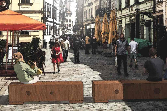Anti-Terror-Sperre, Rammschutz und Sitzbank aus massivem Holz