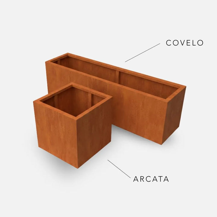 Bundle: Cortenstahl Pflanzkübel "ARCATA" & "COVELO" + Rostbeschleuniger