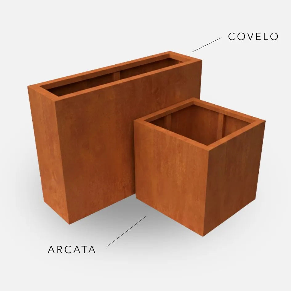 Bundle: Cortenstahl Pflanzkübel "ARCATA" & "COVELO Raumteiler" + Rostbeschleuniger