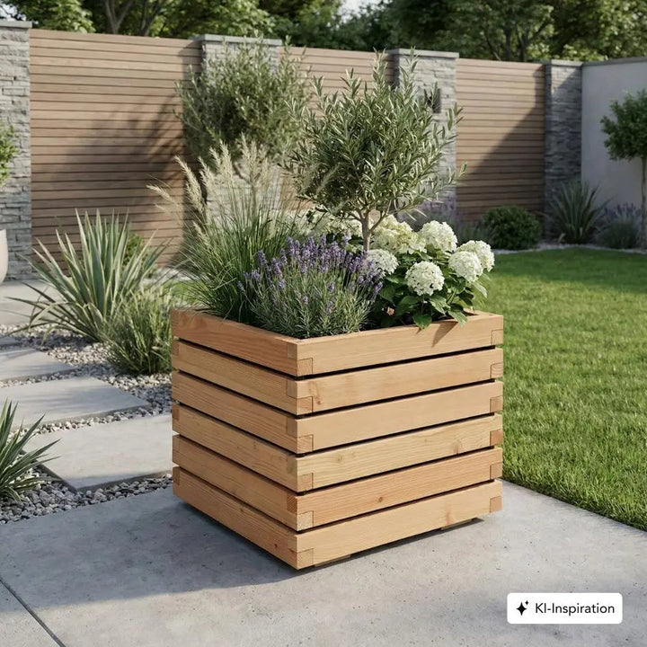 Pflanzkübel quadratisch "ALTA" aus geöltem Lärchenholz