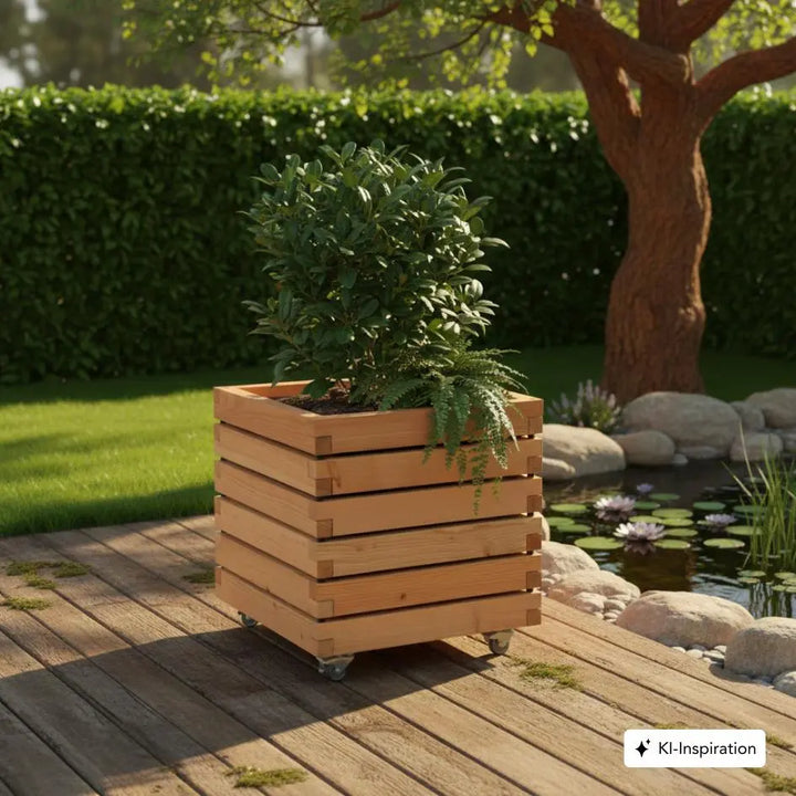 Pflanzkübel quadratisch "ALTA" aus geöltem Lärchenholz mit Rollen