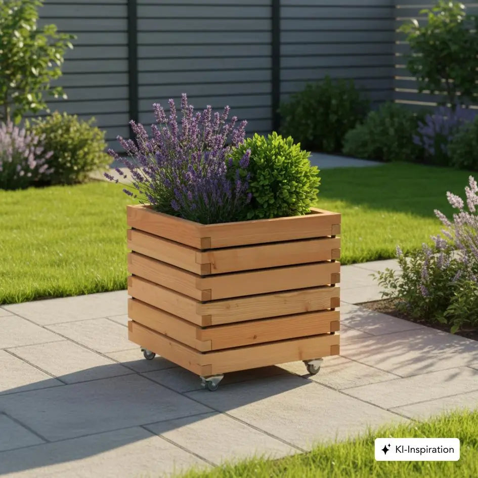 Pflanzkübel quadratisch "ALTA" aus geöltem Lärchenholz mit Rollen