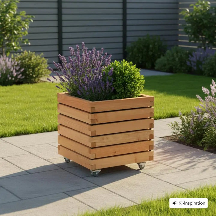 Pflanzkübel quadratisch "ALTA" aus geöltem Lärchenholz mit Rollen