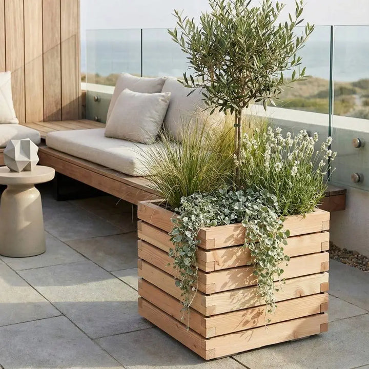 Pflanzkübel quadratisch "ALTA" aus unbehandeltem Lärchenholz