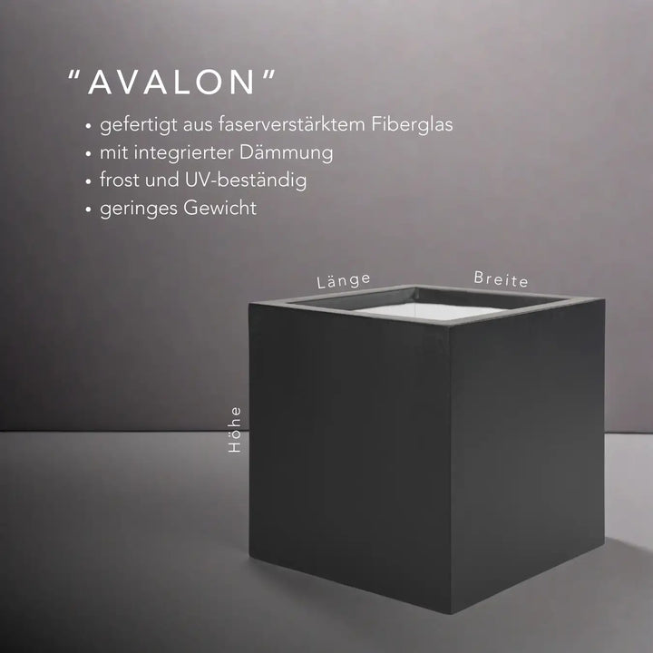 eckiger Fiberglas Pflanzkübel AVALON mit Innendämmung