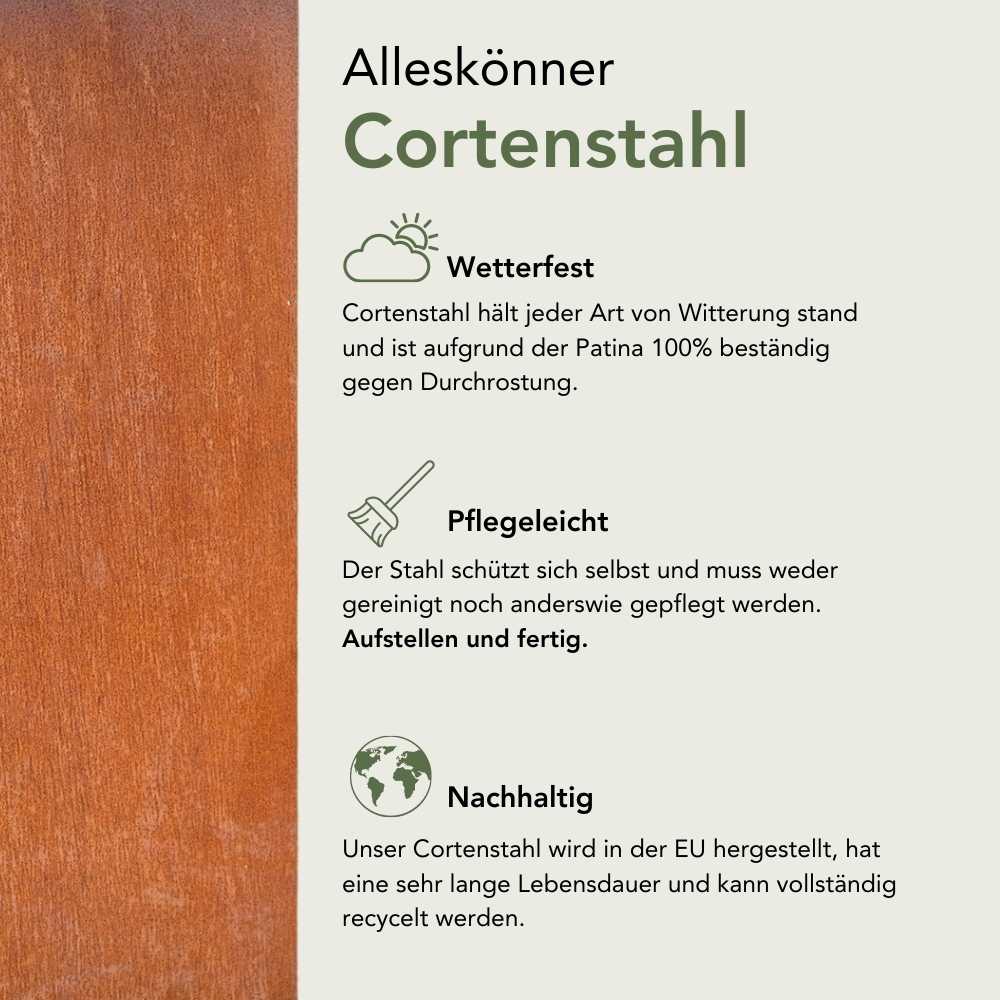 Grafik über die Vorteile von Cortenstahl