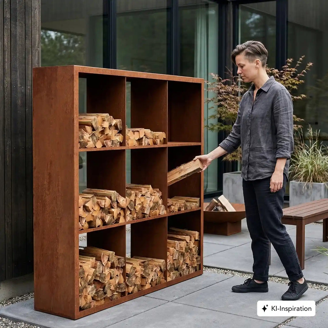 Holzlager Bandon Cortenstahl