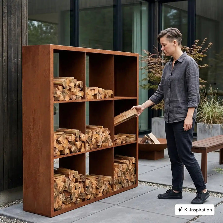 Holzlager Bandon Cortenstahl