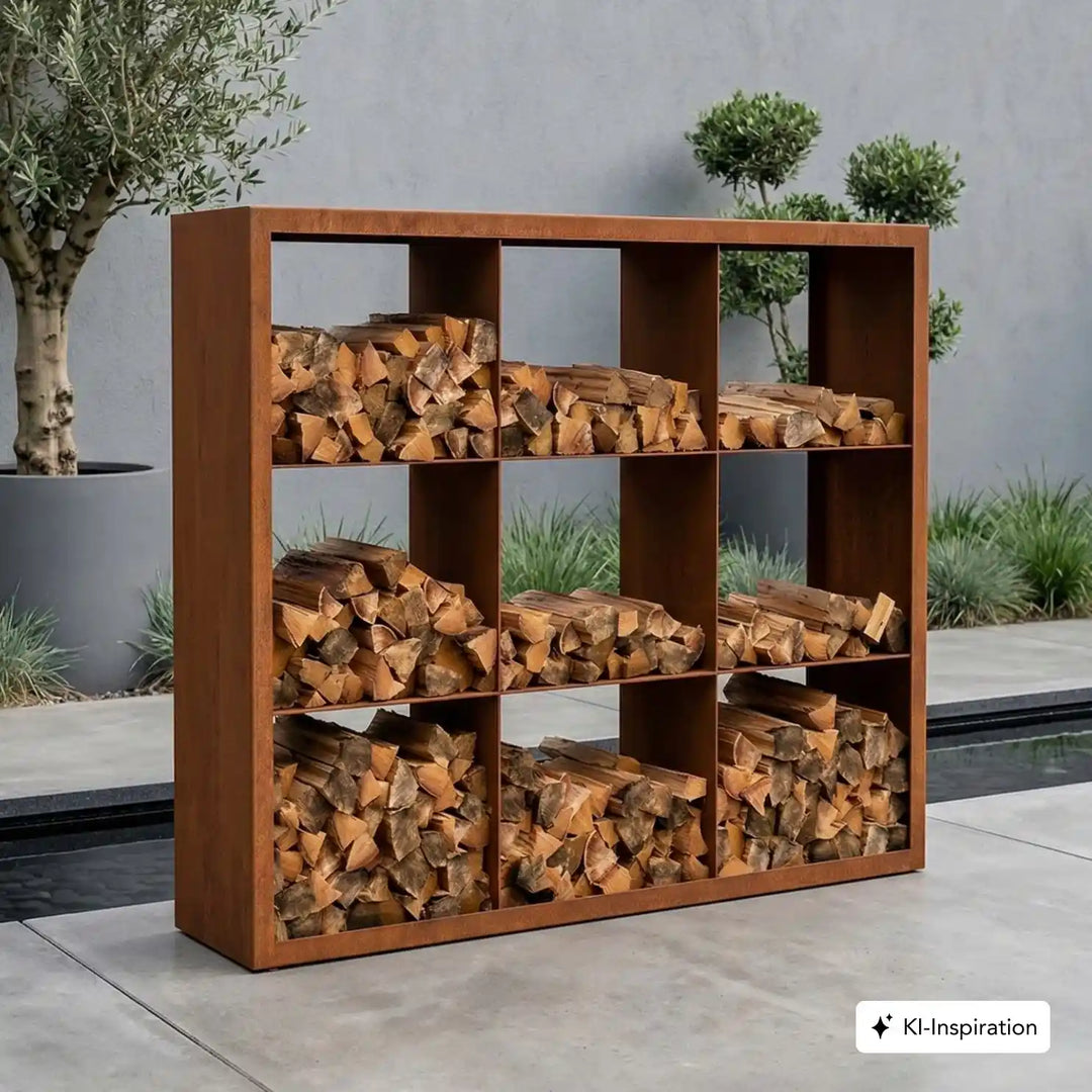 Holzlager Bandon Cortenstahl