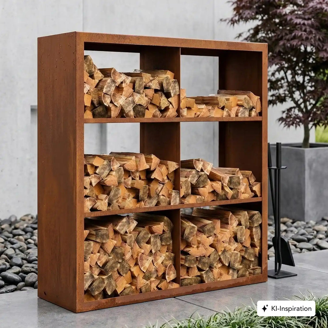 Holzlager Bandon Cortenstahl