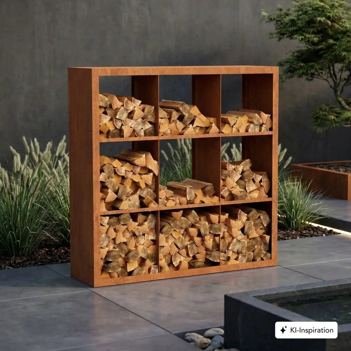 Holzlager Bandon Cortenstahl