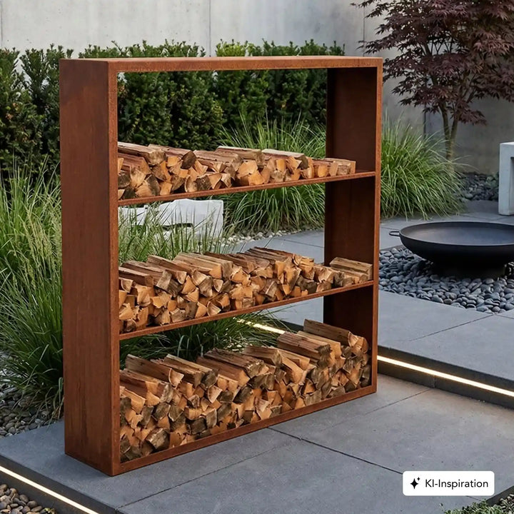 Holzlager Bandon Cortenstahl