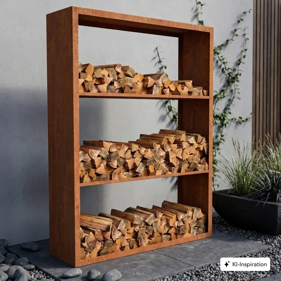 Holzlager Bandon Cortenstahl