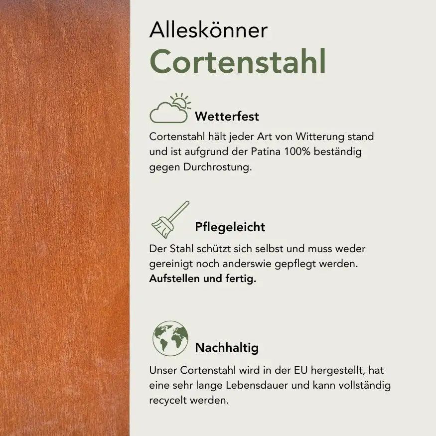 Cortenstahl Vorteile Hinweis Darstellung