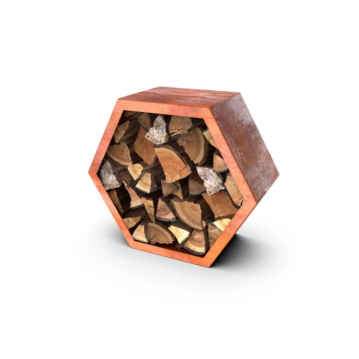 Holzlager Dayton in Wabenform Cortenstahl