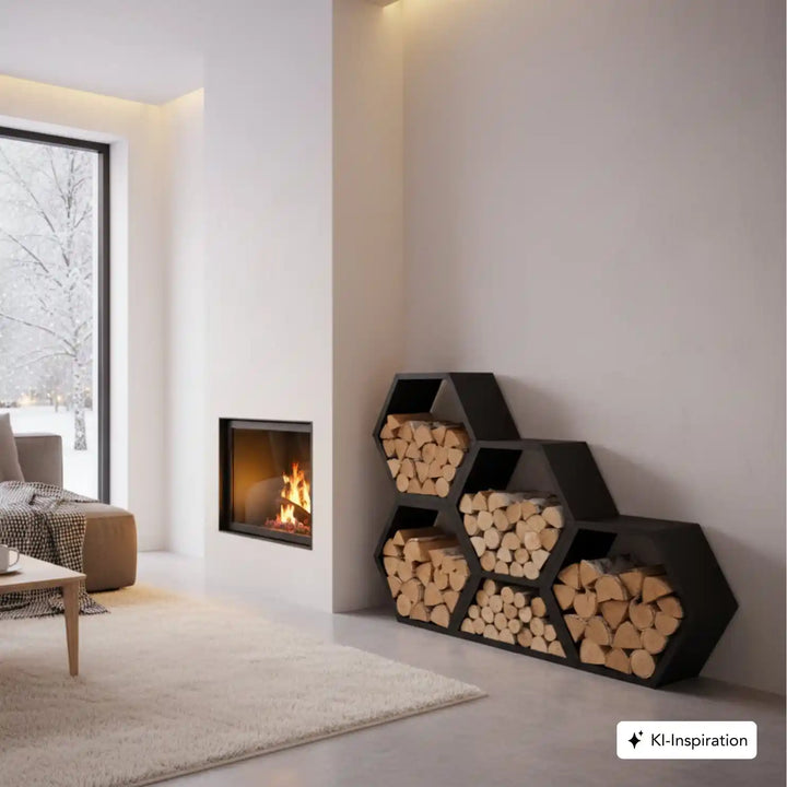 Holzlager Fallon in Wabenform Stahl farbig