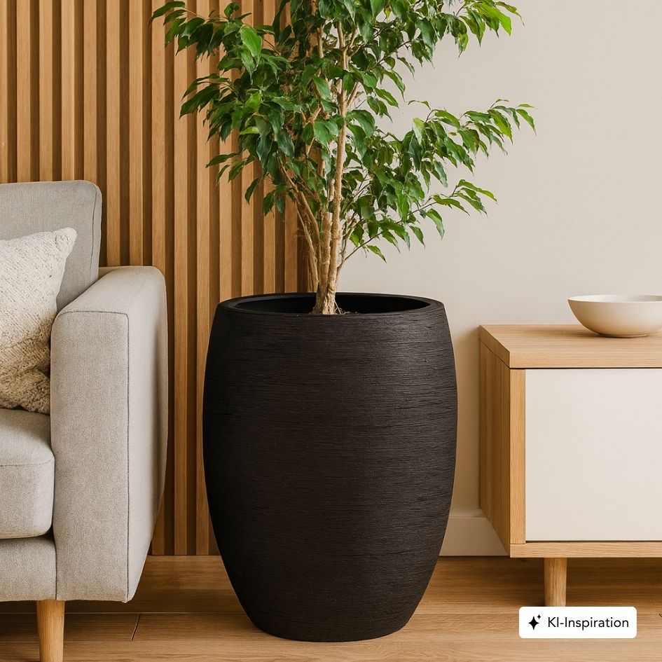 LILLIAN Schwarz, Fiberglas Pflanzkübel Lehmoptik Bundle