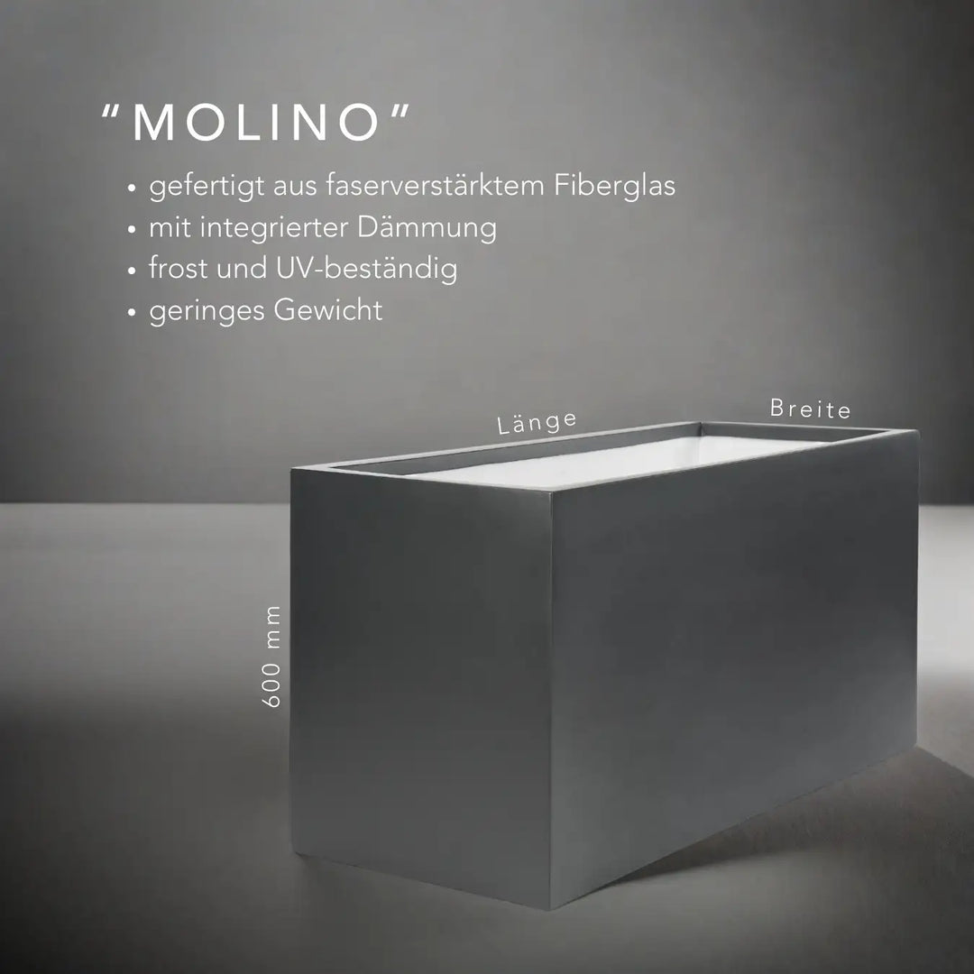 eckiger Fiberglas Pflanzkübel MOLINO mit Innendämmung