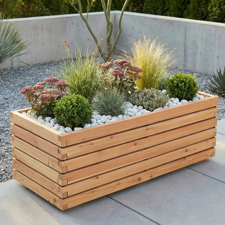 Pflanzkübel rechteckig "MORA" aus geöltem Lärchenholz