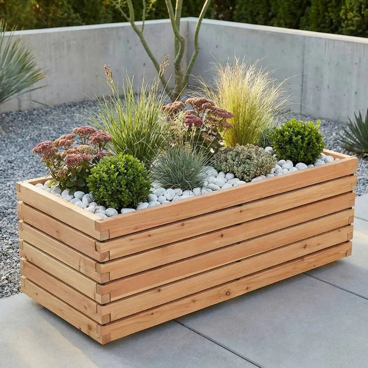 Pflanzkübel rechteckig "MORA" aus geöltem Lärchenholz