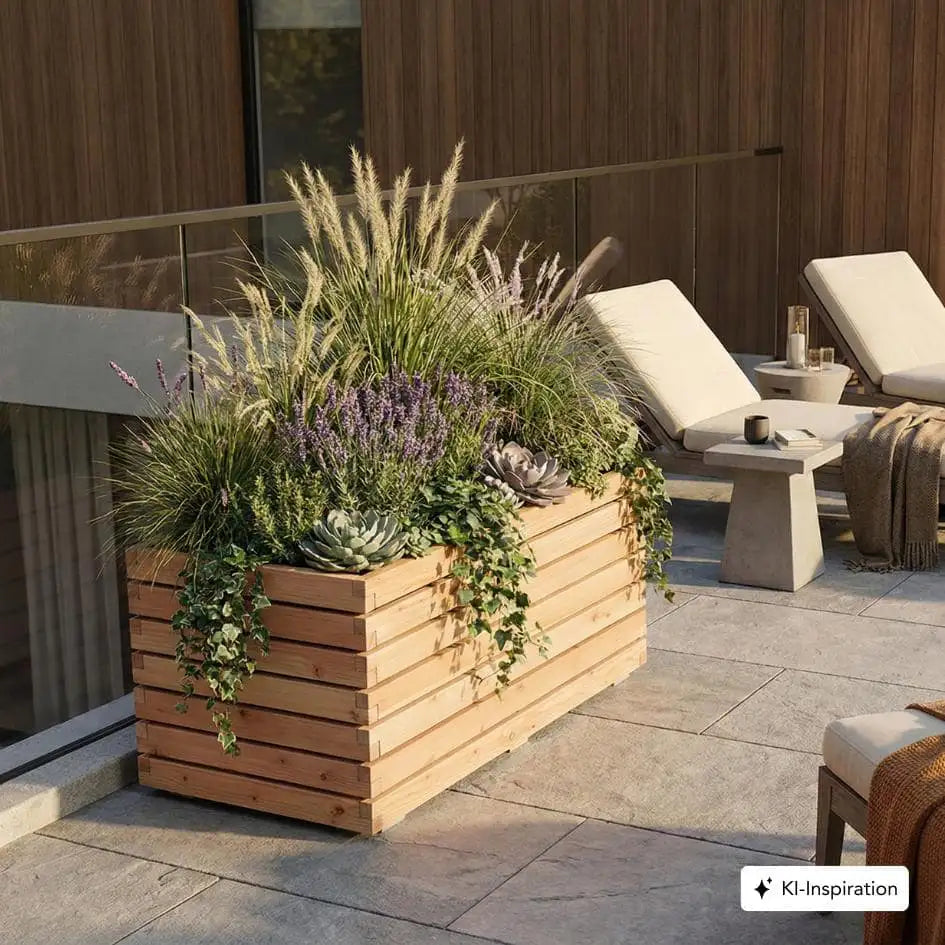 Pflanzkübel rechteckig "MORA" aus unbehandeltem Lärchenholz