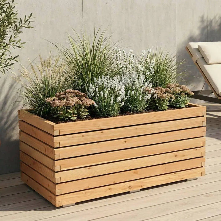 Pflanzkübel rechteckig "MORA" aus geöltem Lärchenholz