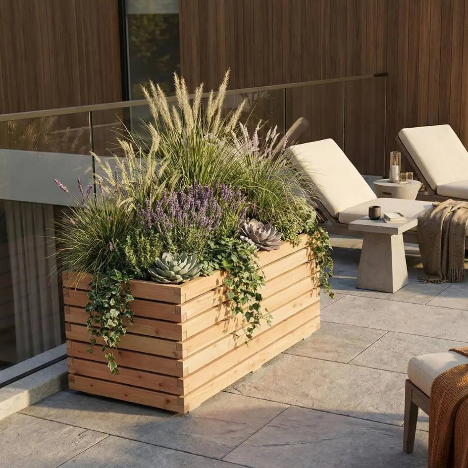 Pflanzkübel rechteckig "MORA" aus unbehandeltem Lärchenholz