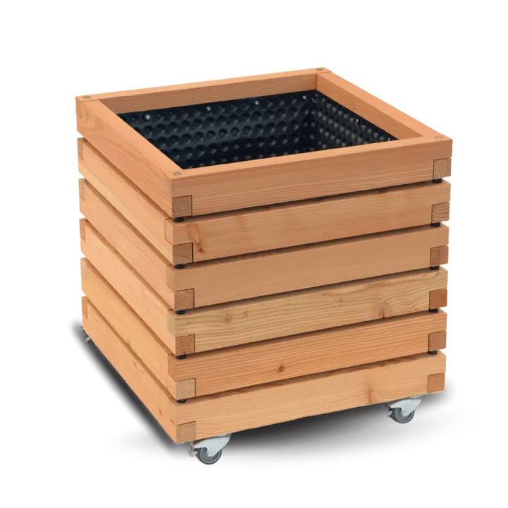 Pflanzkübel quadratisch "ALTA" aus geöltem Lärchenholz mit Rollen