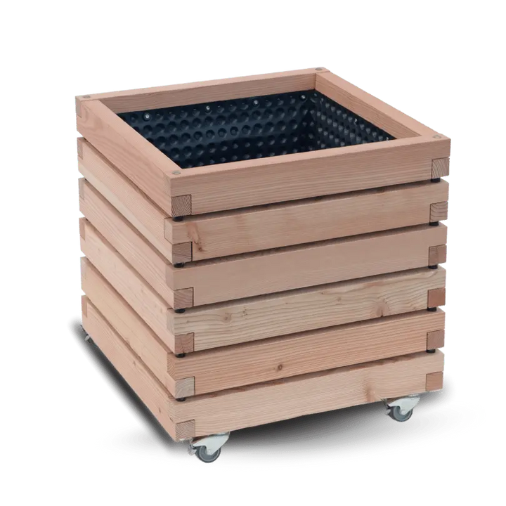 Pflanzkübel quadratisch "ALTA" aus unbehandeltem Lärchenholz mit Rollen