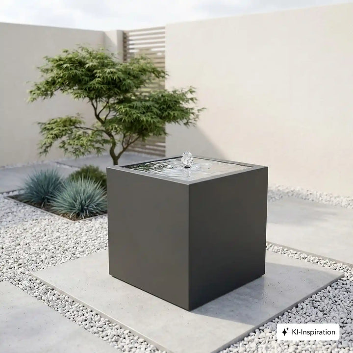Quadratischer Wassertisch aus Aluminium auf einer Betonplatte