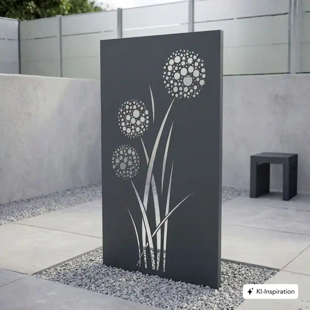 Aluminium Sichtschutzwand / Motivwand mit Blumenmotiv