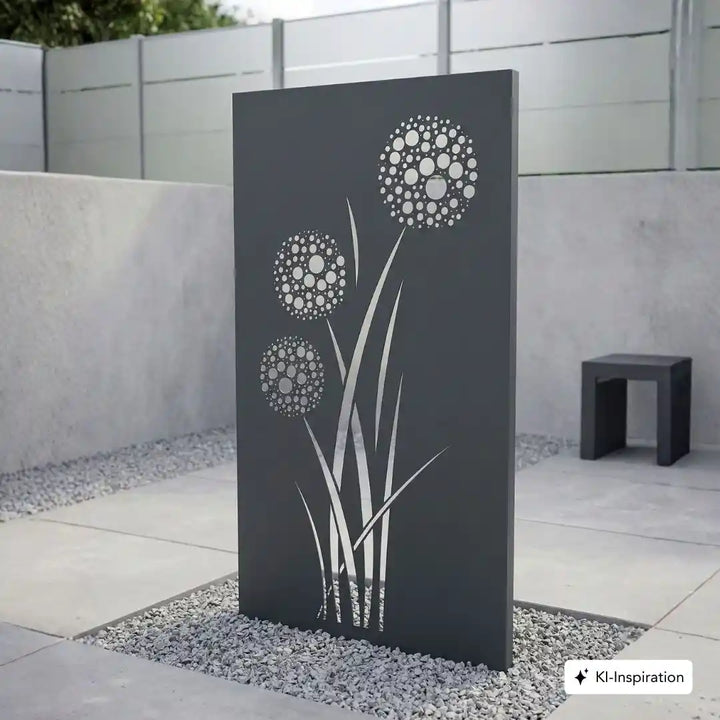 Aluminium Sichtschutzwand / Motivwand mit Blumenmotiv