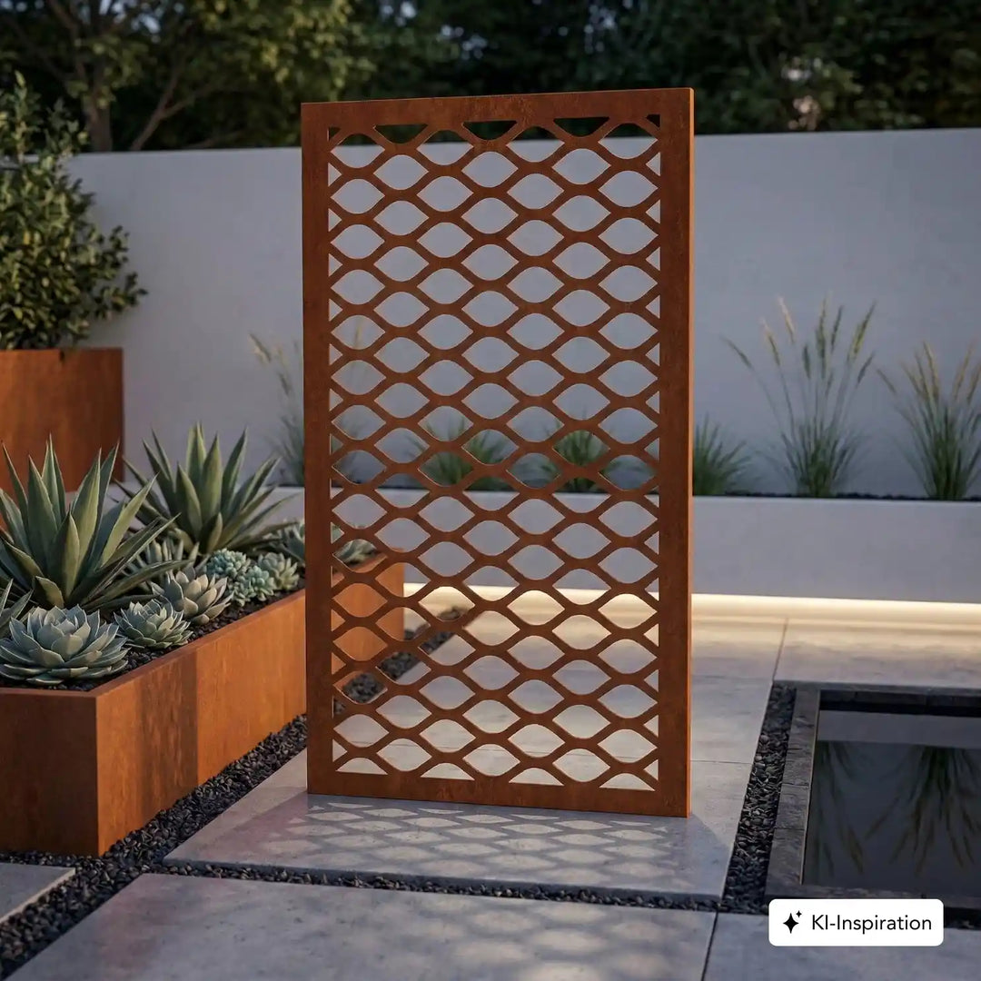 Cortenstahl Sichtschutz / Motivwand mit Rauten Muster