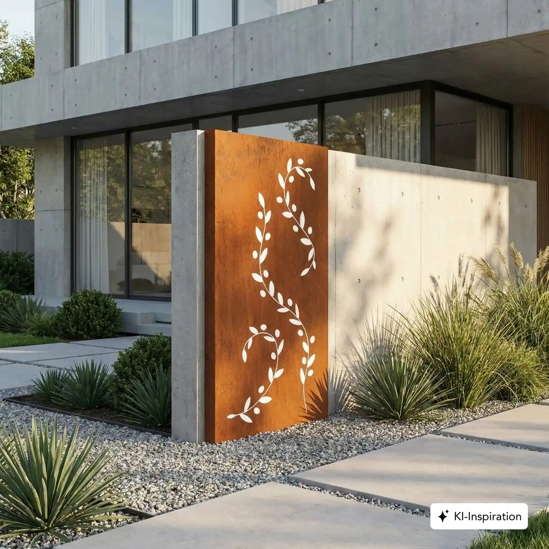 Cortenstahl Sichtschutz / Motivwand mit Ranken Muster