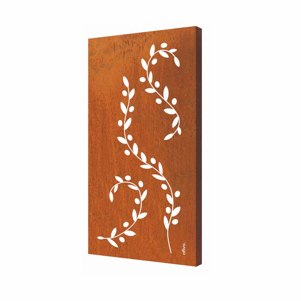 Motivwand aus Cortenstahl mit einem floralem Motiv