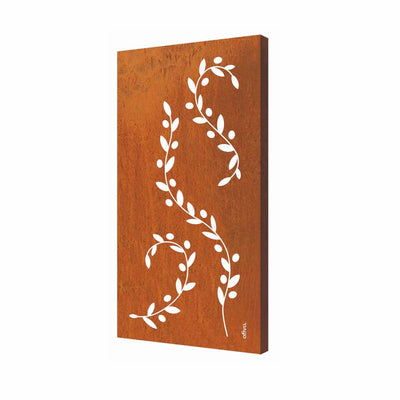 Motivwand aus Cortenstahl mit einem floralem Motiv