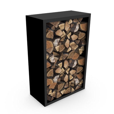 Holzlager Ontario aus schwarz pulverbeschichtetem Stahl 